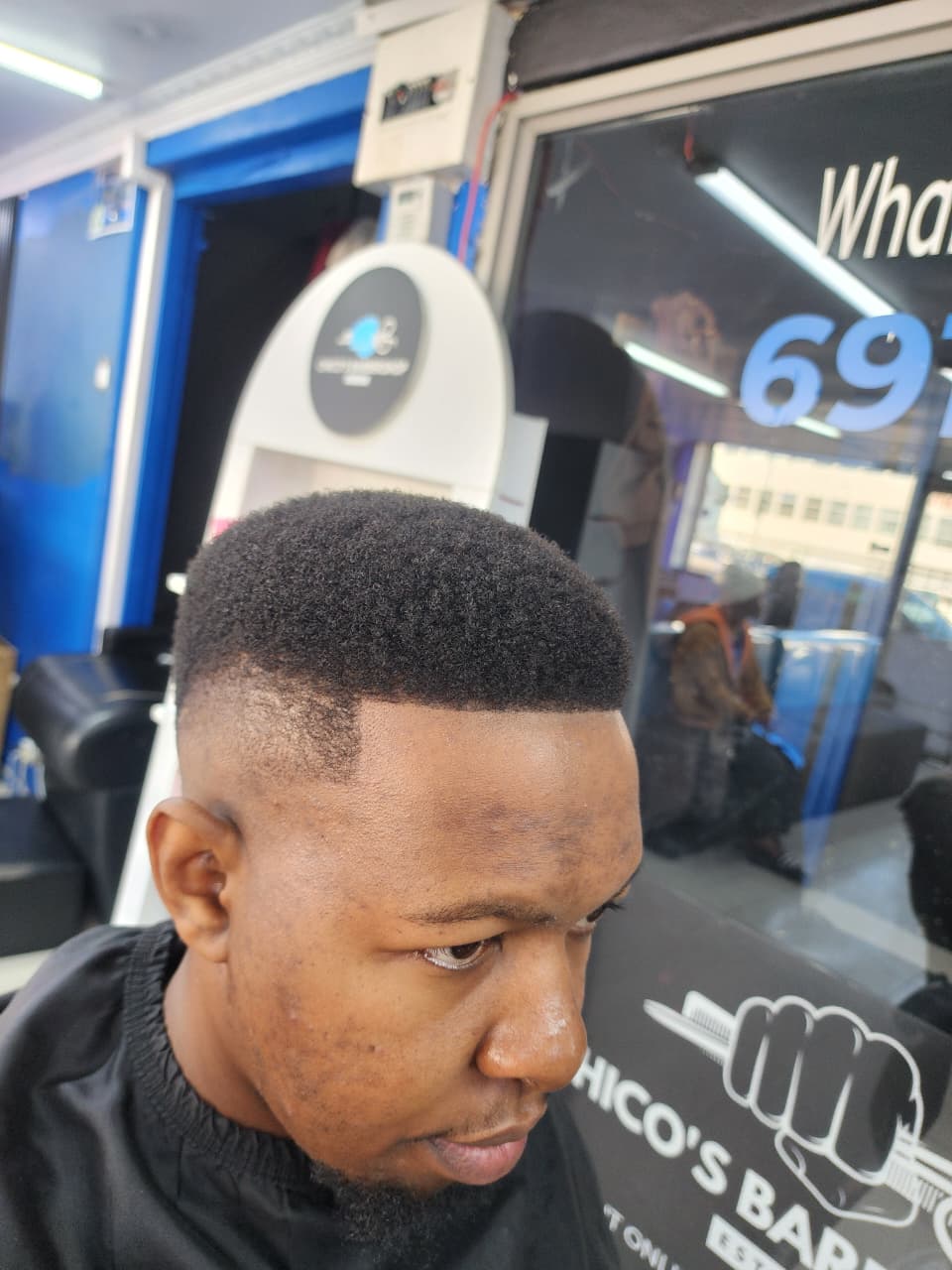 Close-up of a fresh fade and line-up at Chico's